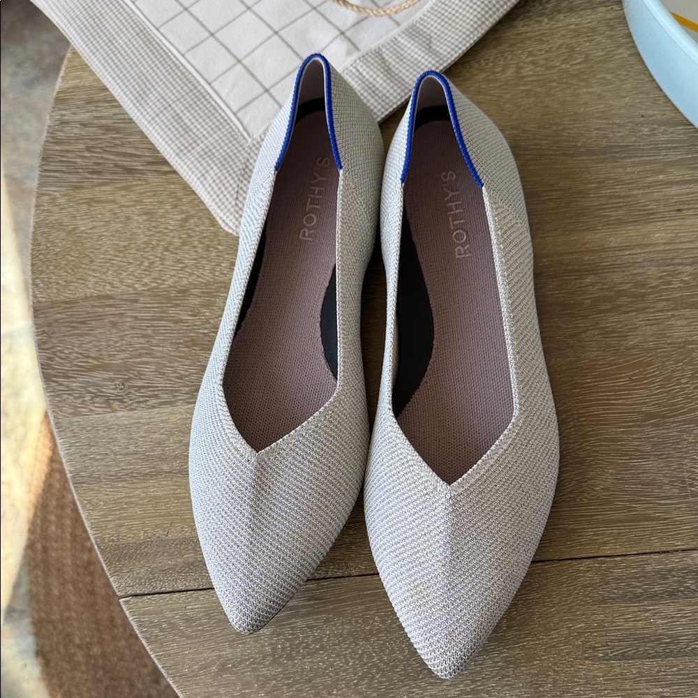 Rothy's Women's Beige Flats with Blue Accents